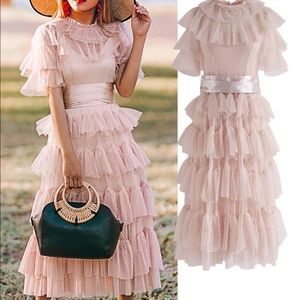 Chic wish tiered ruffle pink dress